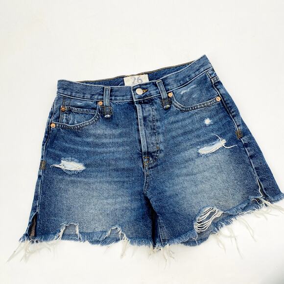 Free people Denim Distressed high Waisted Shorts - Picture 2 of 4